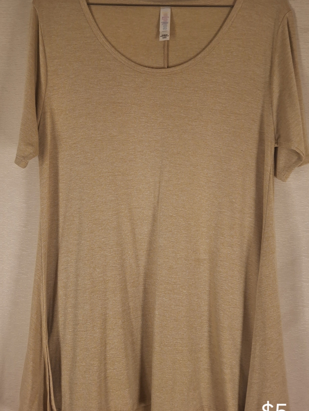 LuLaRoe Scoop Neck Short Sleeve Tunic in Light Tan